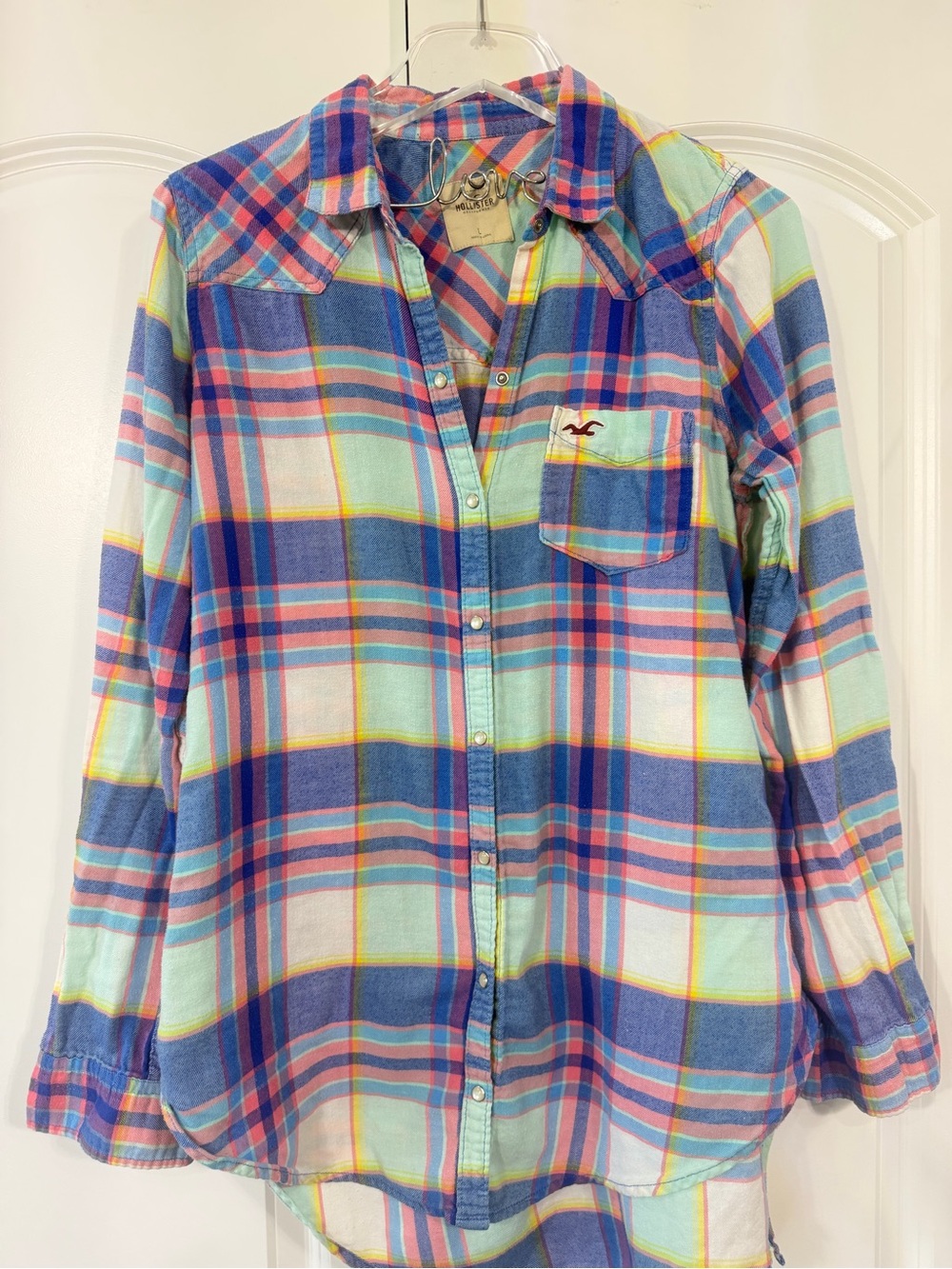 Hollister Vintage Blue & Mint Plaid Button-Up Shirt